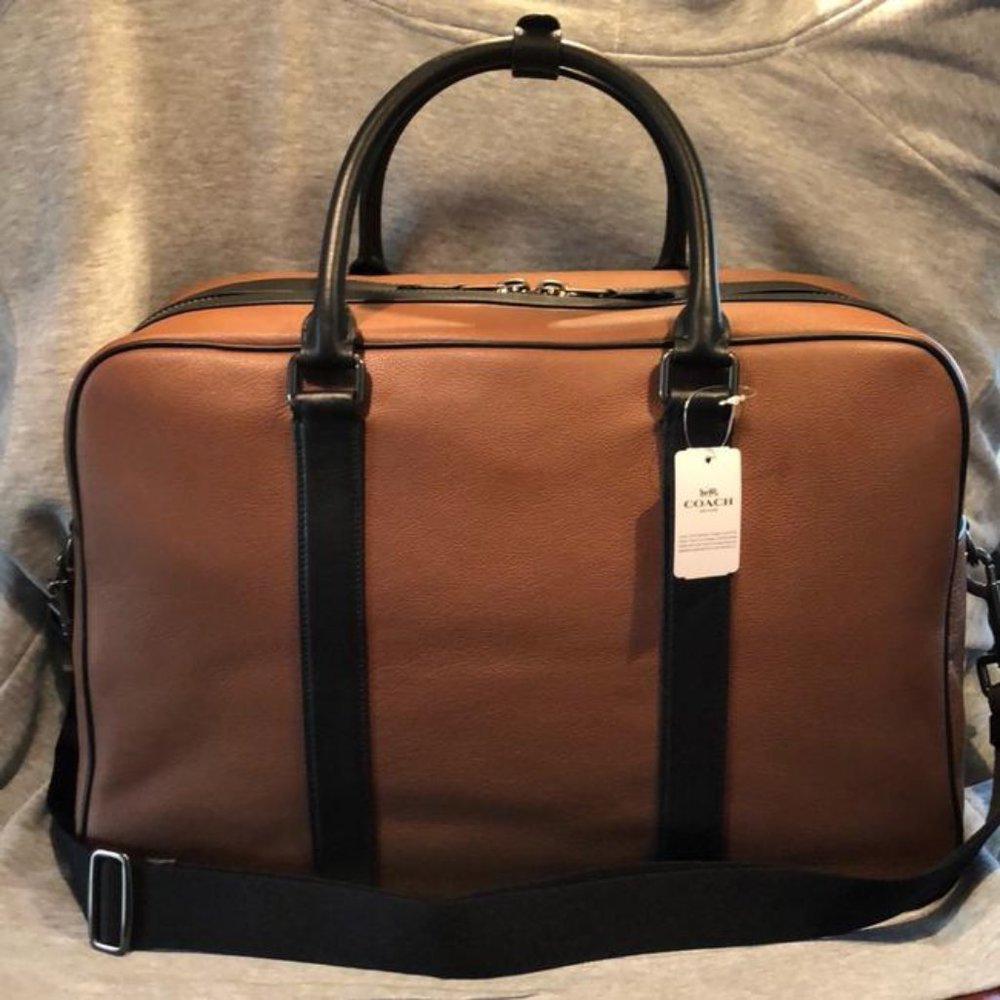 Coach Mens Overnight Saddle/Black/Antique Nickel Leather Weekend/Travel Bag